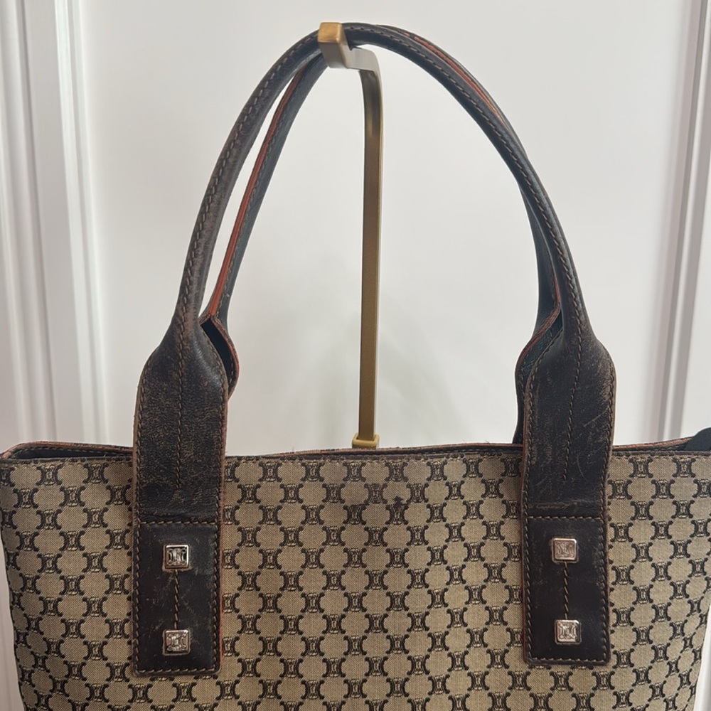 Celine Brown Monogram Canvas Satchel with Dark Brown Trim - Picture 6 of 13